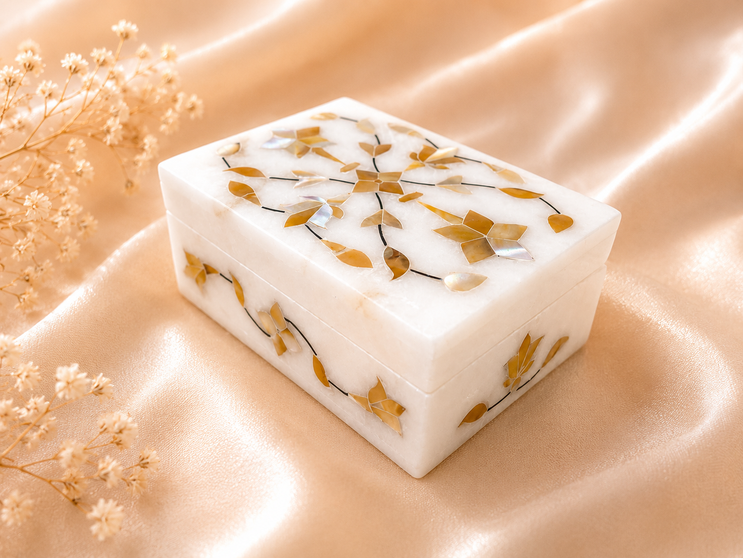 Alabaster Jewelry Box & Handmade Patwa Jewelry Gift Set – Green