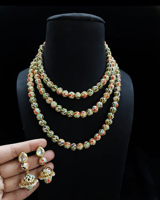 Handmade Rajasthani Bead Jewelry Set – Multicolor Necklace & Traditional Drop Earrings