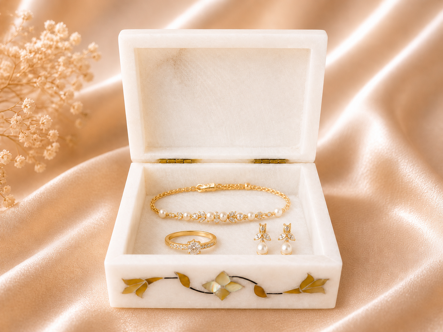 Small Handcrafted Alabaster Jewelry Box – Natural Stone Keepsake Box