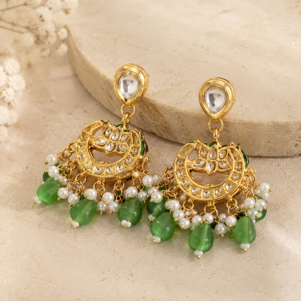 Emerald Green Indian Statement Necklace Set with Earrings