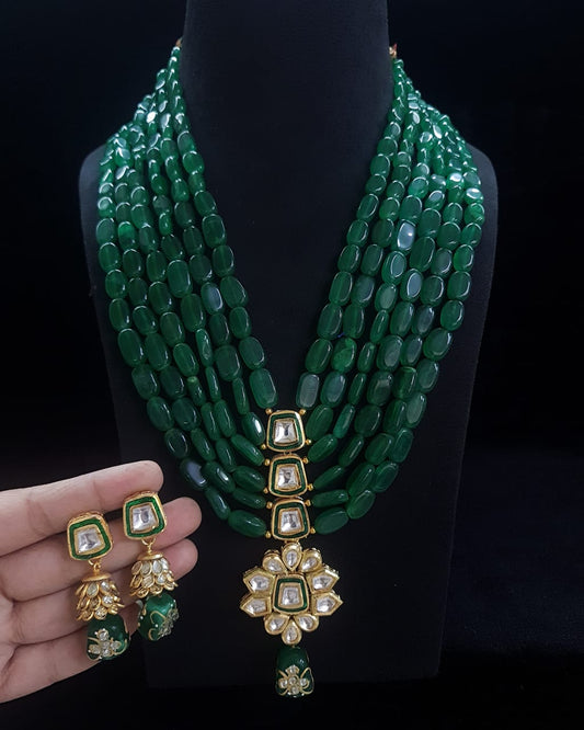 Handmade Patwa Stone Bead Jewelry Set – Rajasthani Necklace & Earrings