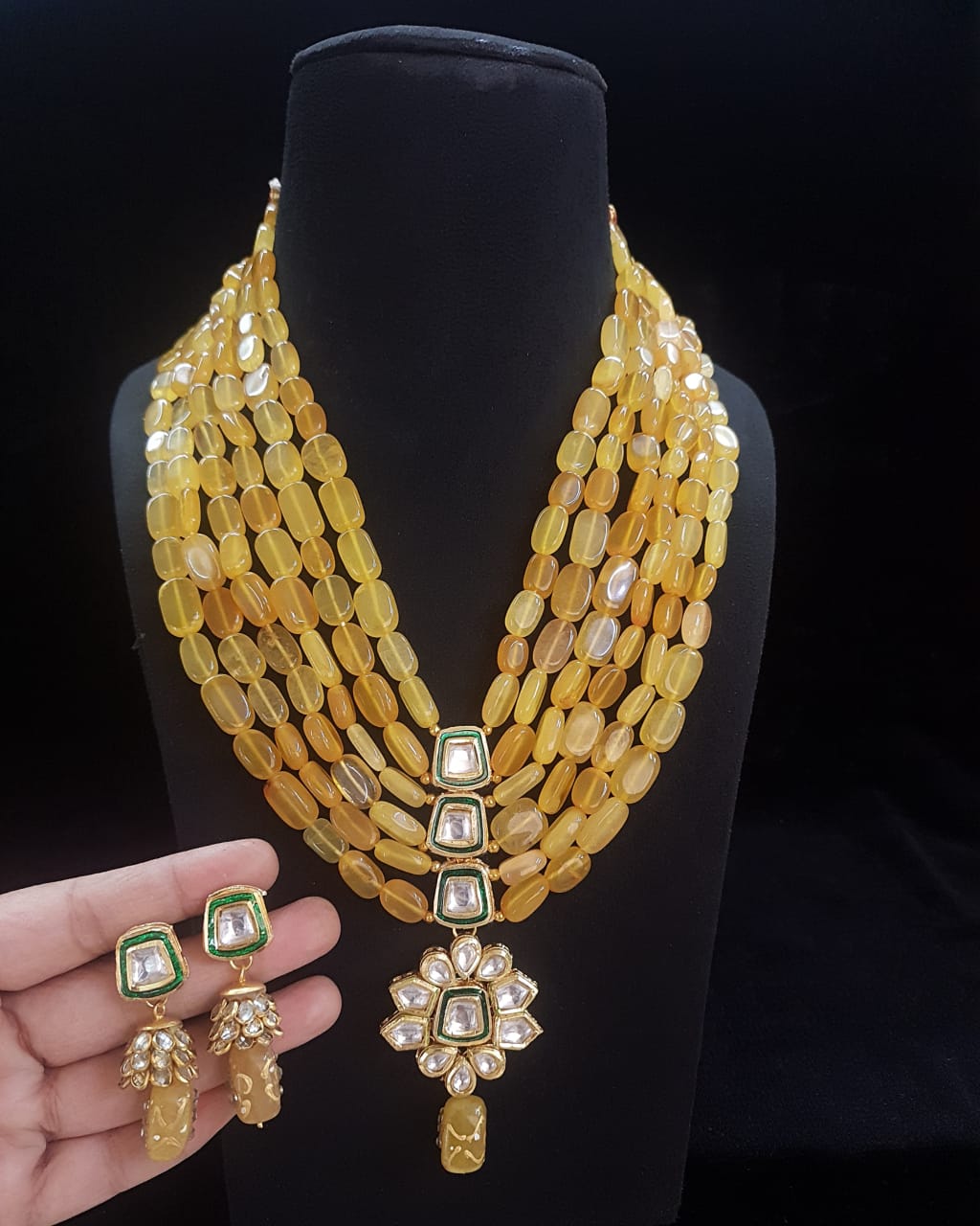 Handmade Patwa Stone Bead Jewelry Set – Rajasthani Necklace & Earrings