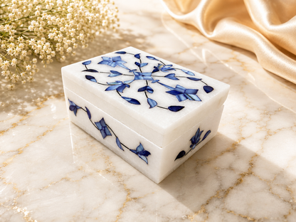 Alabaster Jewelry Box & Handmade Patwa Jewelry Gift Set – Royal Blue
