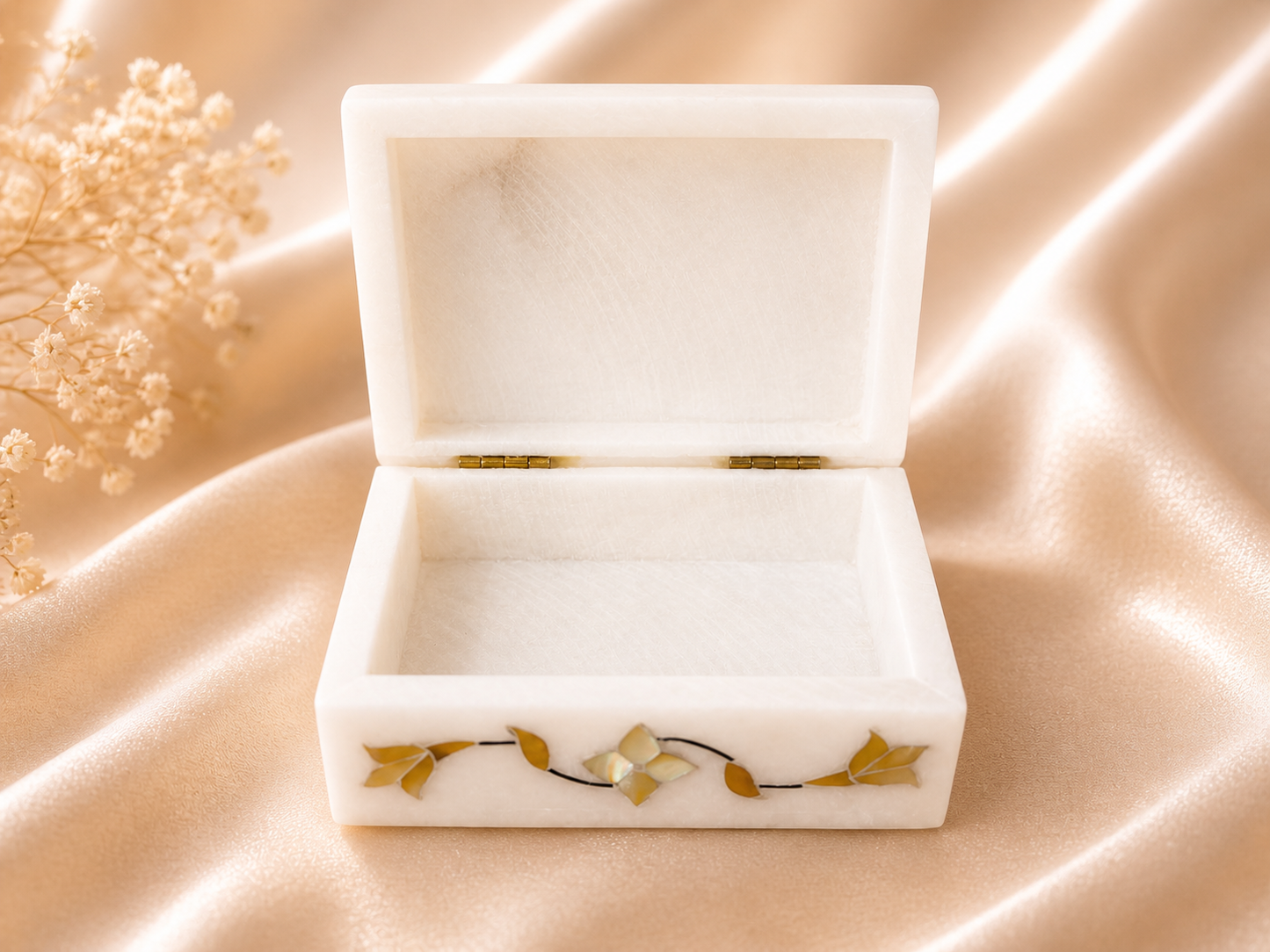 Small Handcrafted Alabaster Jewelry Box – Natural Stone Keepsake Box