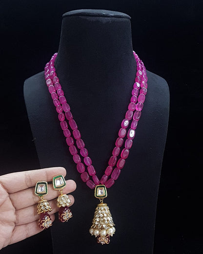 Handmade Patwa Stone Bead Jewelry Set – Indian Bell Pendant Necklace & Earrings