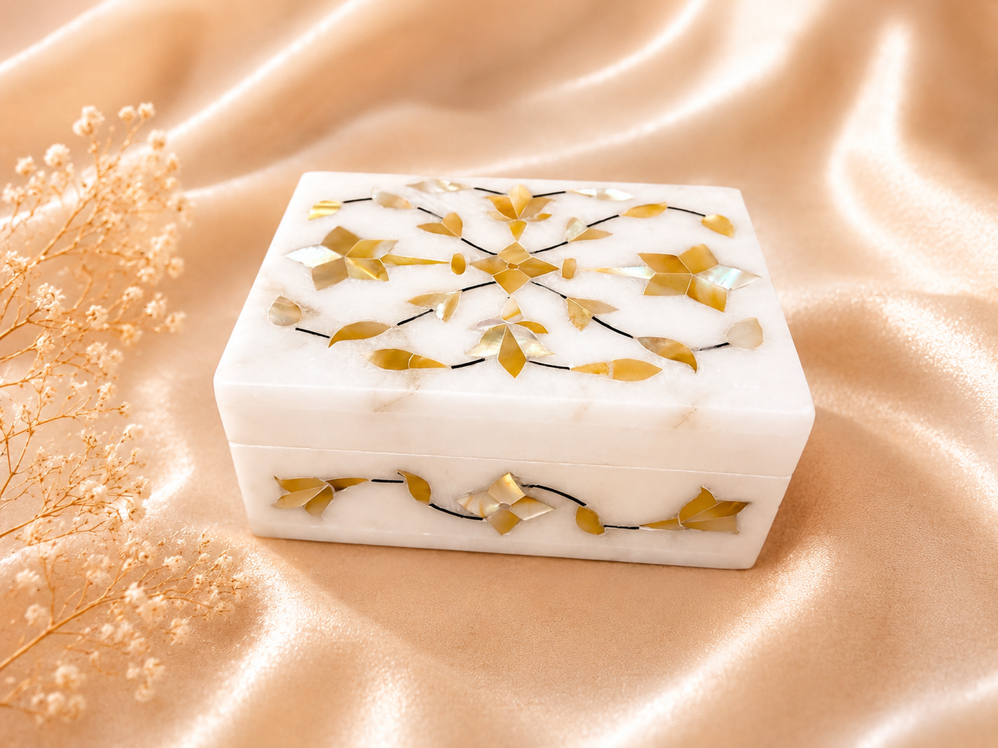 Small Handcrafted Alabaster Jewelry Box – Natural Stone Keepsake Box