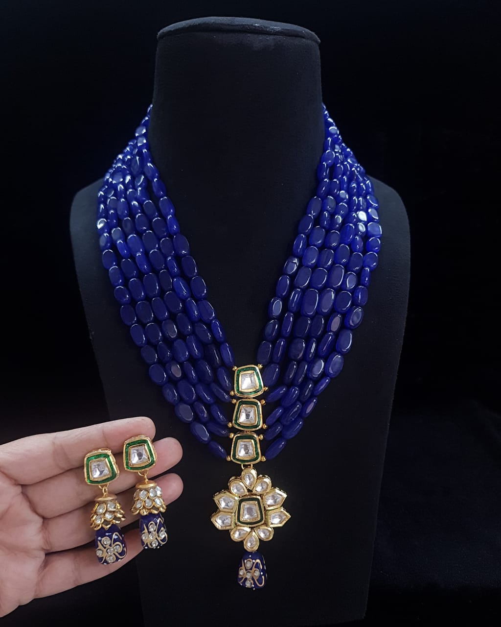 Handmade Patwa Stone Bead Jewelry Set – Rajasthani Necklace & Earrings