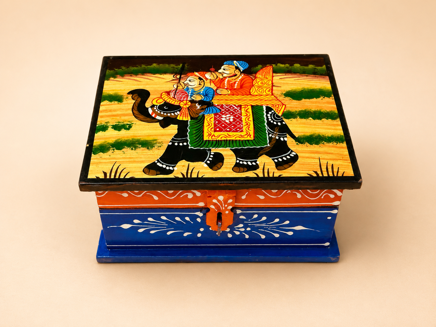 Hand-Painted Wooden Jewelry Box – Elephant Art Keepsake Box