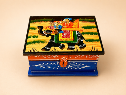 Hand-Painted Wooden Jewelry Box – Elephant Art Keepsake Box