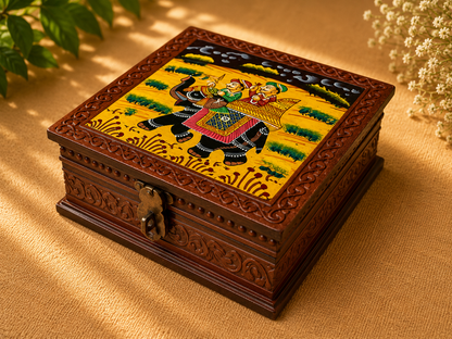 Hand-Painted Wooden Jewelry Box – Indian Elephant Art Keepsake Box