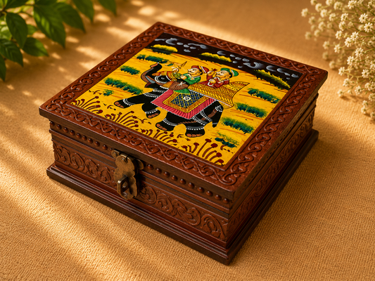 Hand-Painted Wooden Jewelry Box – Indian Elephant Art Keepsake Box