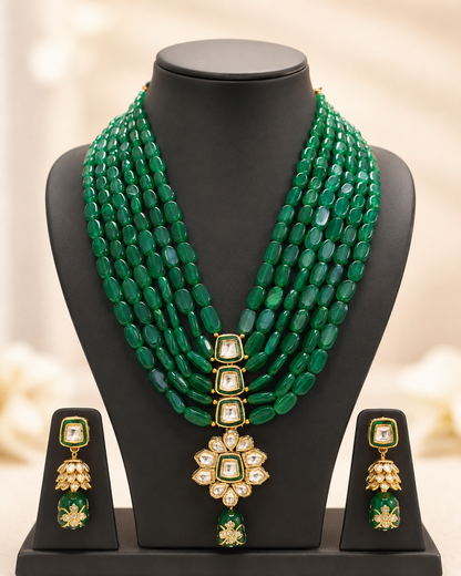 Handmade Patwa Stone Bead Jewelry Set – Rajasthani Necklace & Earrings