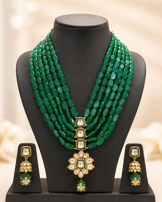 Handmade Patwa Stone Bead Jewelry Set – Rajasthani Necklace & Earrings