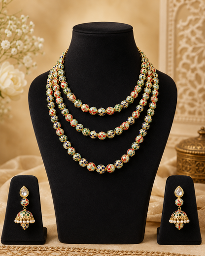 Handmade Rajasthani Bead Jewelry Set – Multicolor Necklace & Traditional Drop Earrings
