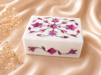 Alabaster Jewelry Box & Handmade Patwa Jewelry Gift Set – Pink