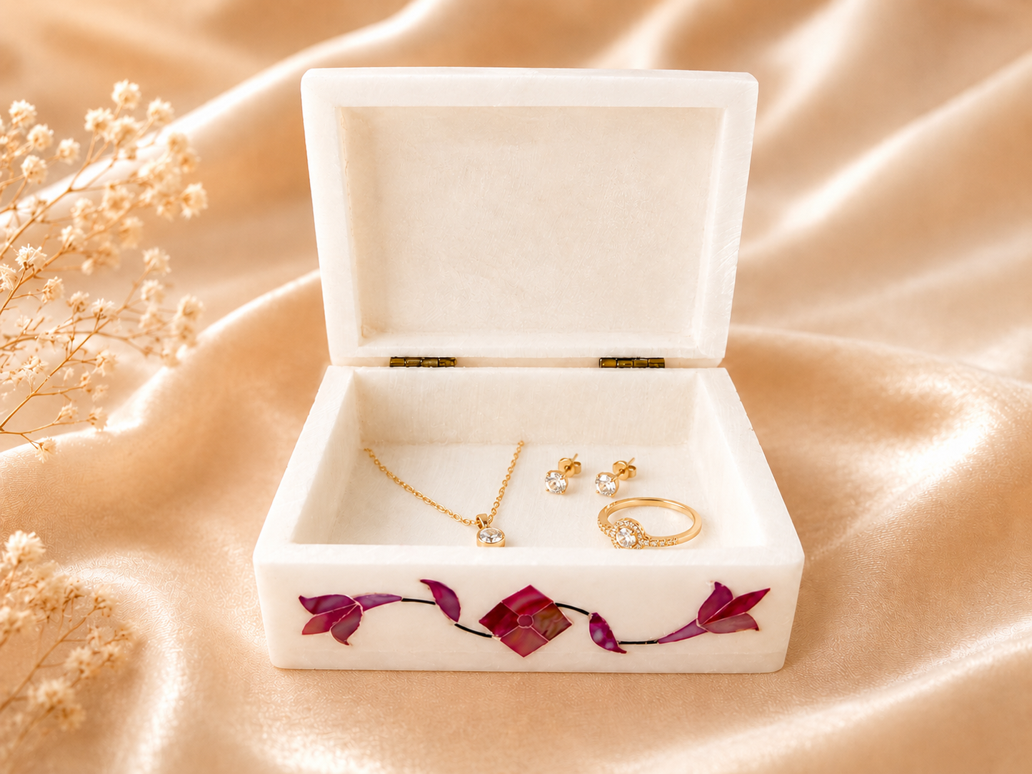 Small Handcrafted Alabaster Jewelry Box – Natural Stone Keepsake Box
