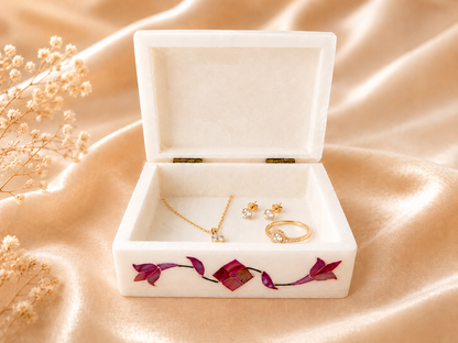 Small Handcrafted Alabaster Jewelry Box – Natural Stone Keepsake Box