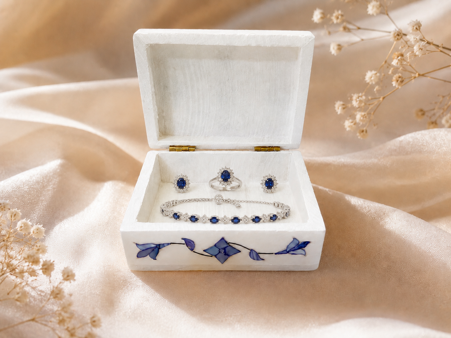 Small Handcrafted Alabaster Jewelry Box – Natural Stone Keepsake Box