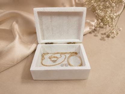 Handcrafted Alabaster Jewelry Box – Multicolor Floral Inlay Keepsake Box