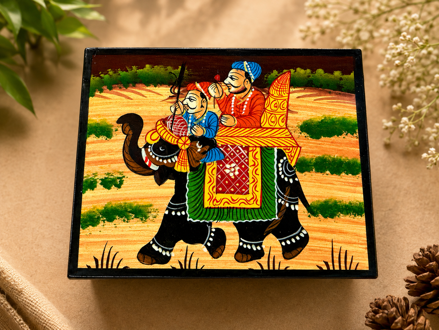 Hand-Painted Wooden Jewelry Box – Elephant Art Keepsake Box