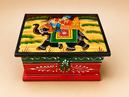 Hand-Painted Wooden Jewelry Box – Elephant Art Keepsake Box