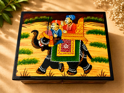 Hand-Painted Wooden Jewelry Box – Elephant Art Keepsake Box