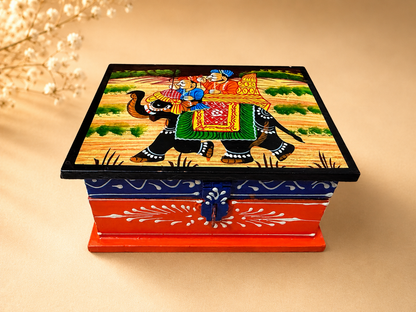 Hand-Painted Wooden Jewelry Box – Elephant Art Keepsake Box
