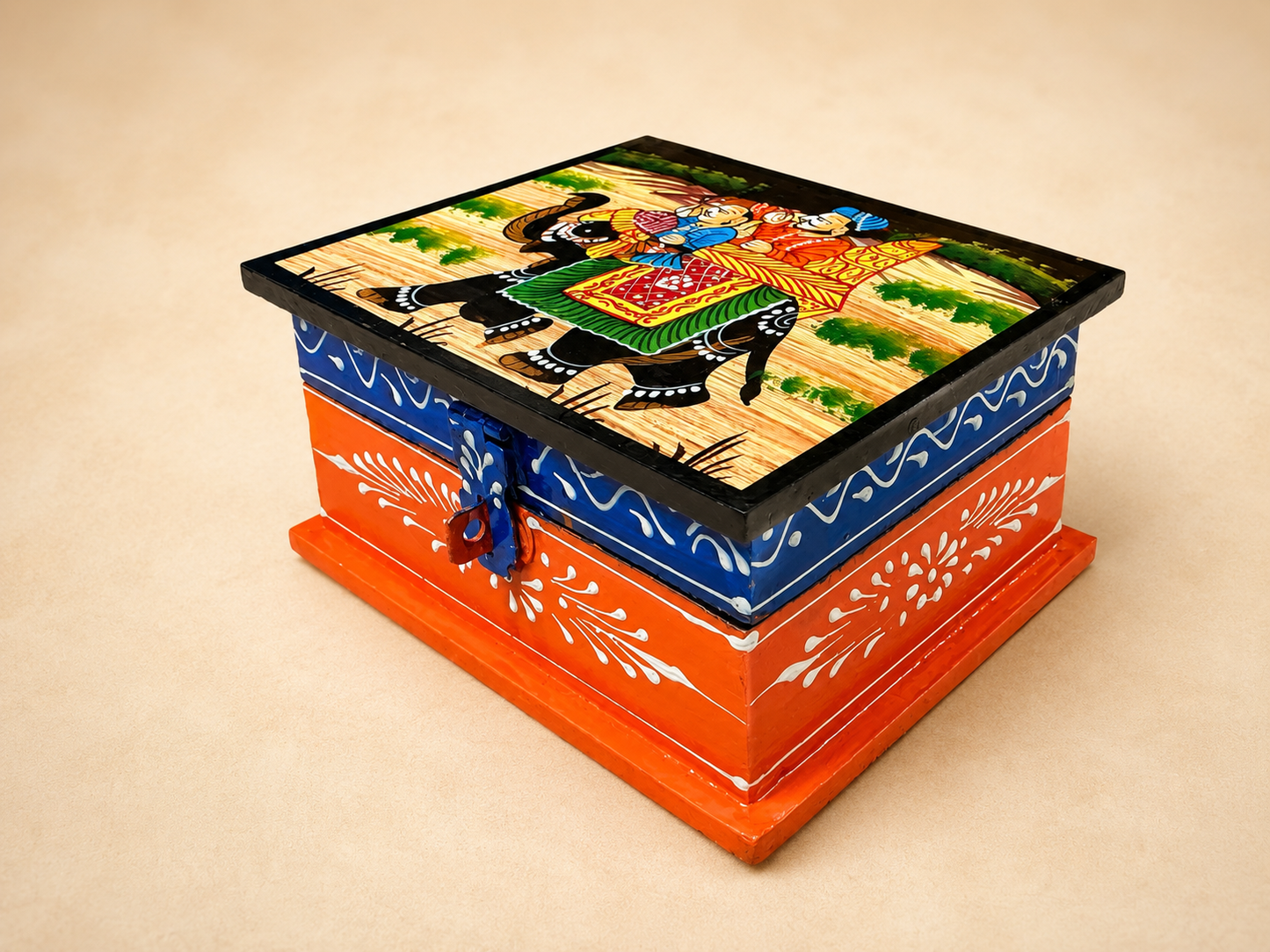 Hand-Painted Wooden Jewelry Box – Elephant Art Keepsake Box