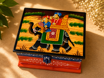 Hand-Painted Wooden Jewelry Box – Elephant Art Keepsake Box