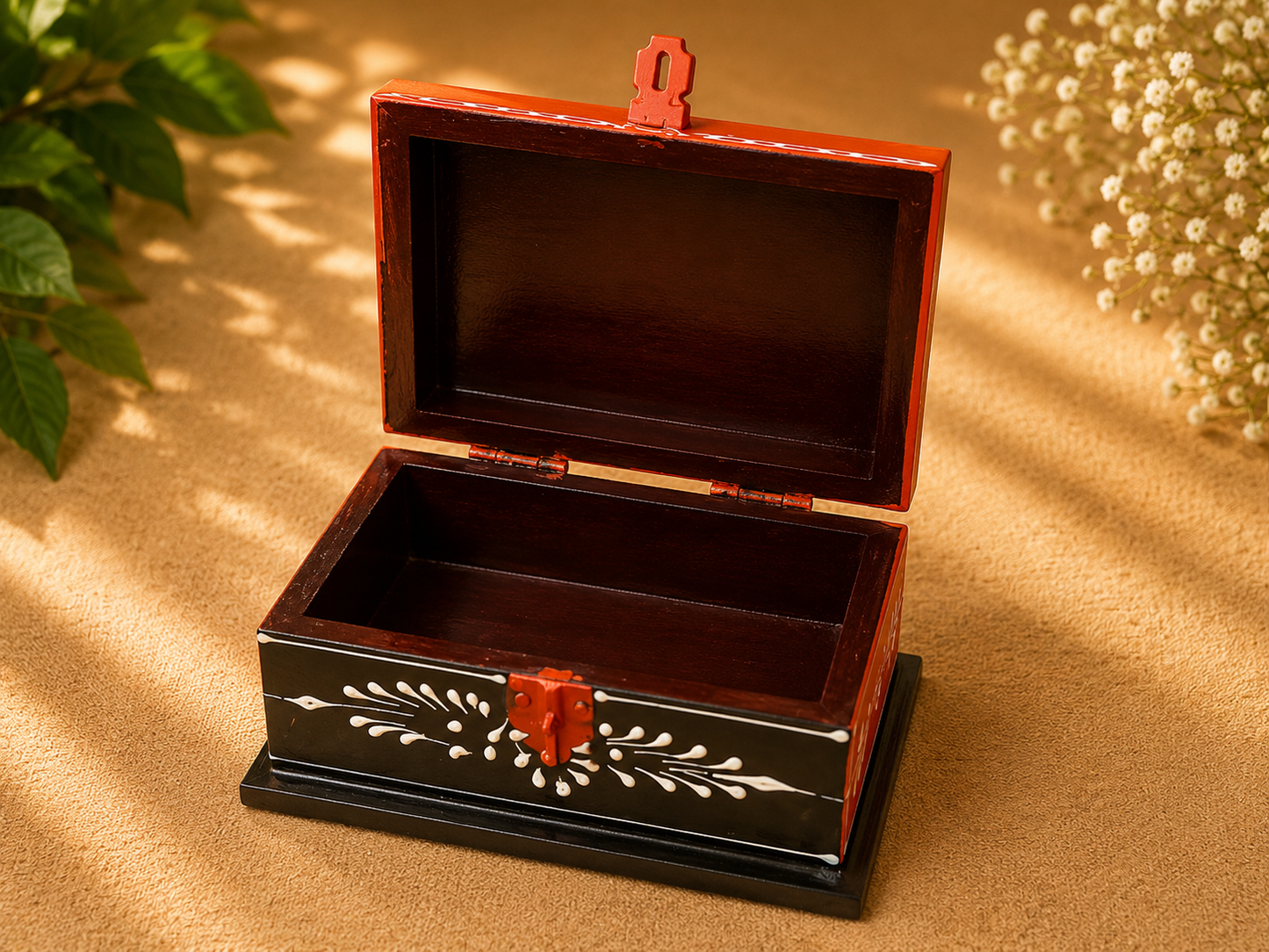 Hand-Painted Wooden Jewelry Box – Elephant Art Keepsake Box