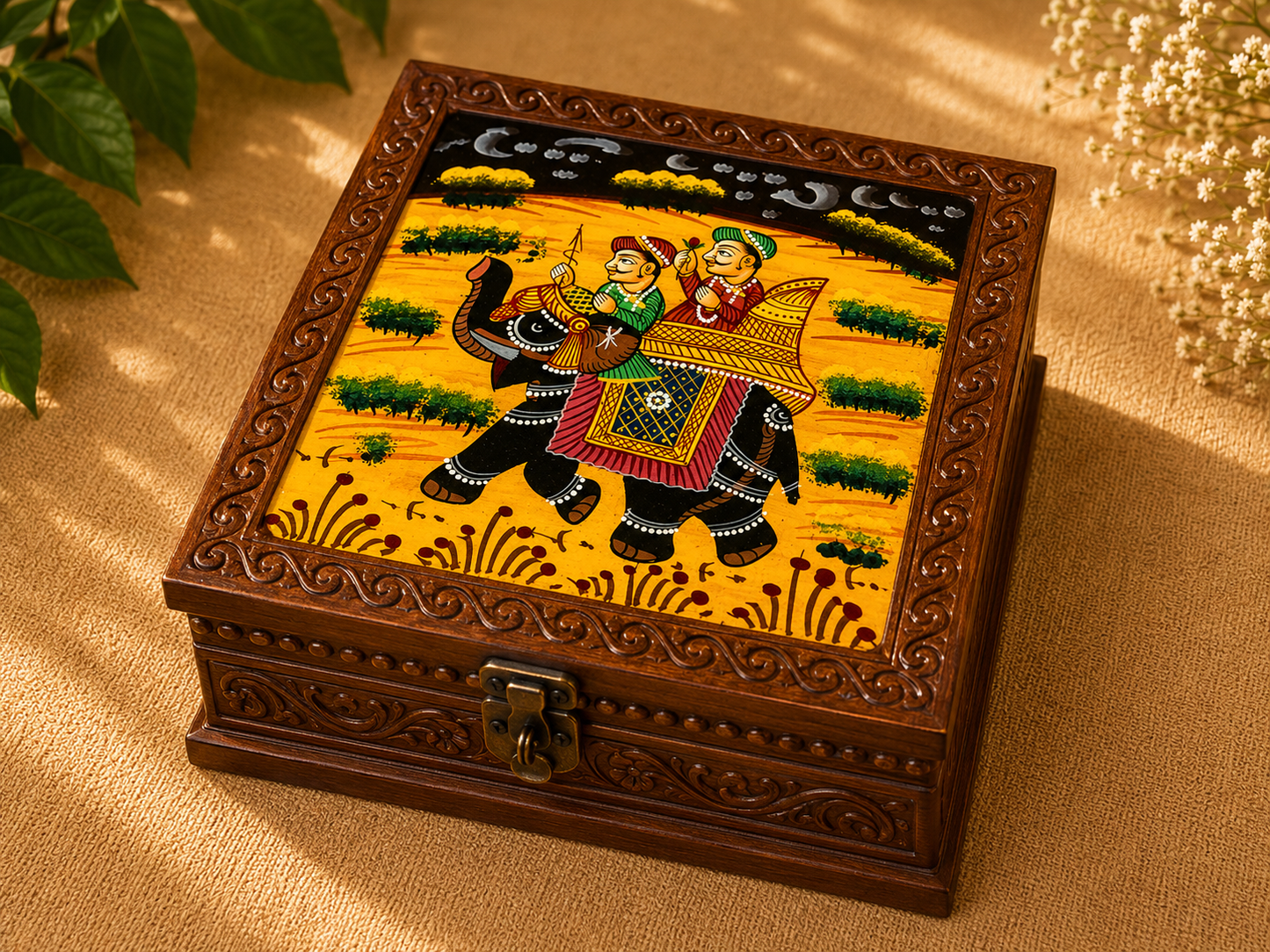 Hand-Painted Wooden Jewelry Box – Indian Elephant Art Keepsake Box