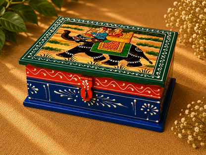 Hand-Painted Wooden Jewelry Box – Indian Elephant Art Keepsake Box