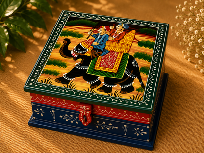 Hand-Painted Wooden Jewelry Box – Indian Elephant Art Keepsake Box