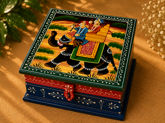 Hand-Painted Wooden Jewelry Box – Indian Elephant Art Keepsake Box