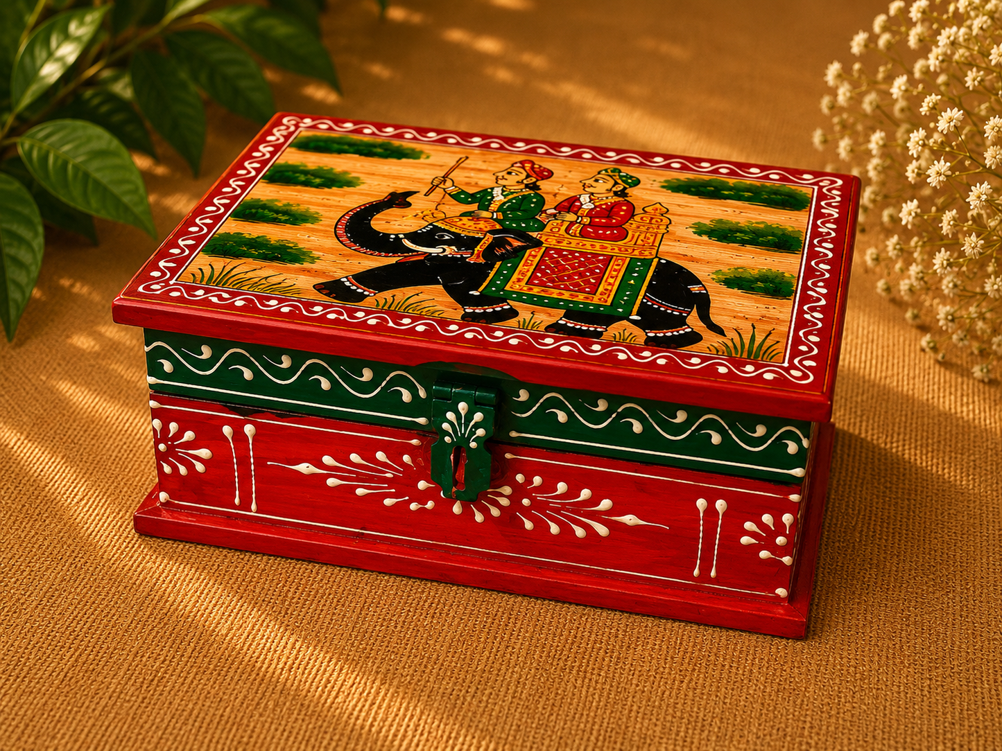Hand-Painted Wooden Jewelry Box – Indian Elephant Art Keepsake Box