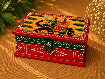 Hand-Painted Wooden Jewelry Box – Indian Elephant Art Keepsake Box