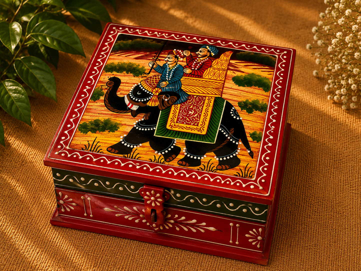 Hand-Painted Wooden Jewelry Box – Indian Elephant Art Keepsake Box