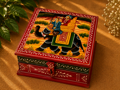Hand-Painted Wooden Jewelry Box – Indian Elephant Art Keepsake Box