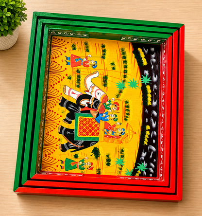 Hand-Painted Wooden Tray Set of 3 – Indian Elephant Art Decorative Serving Trays