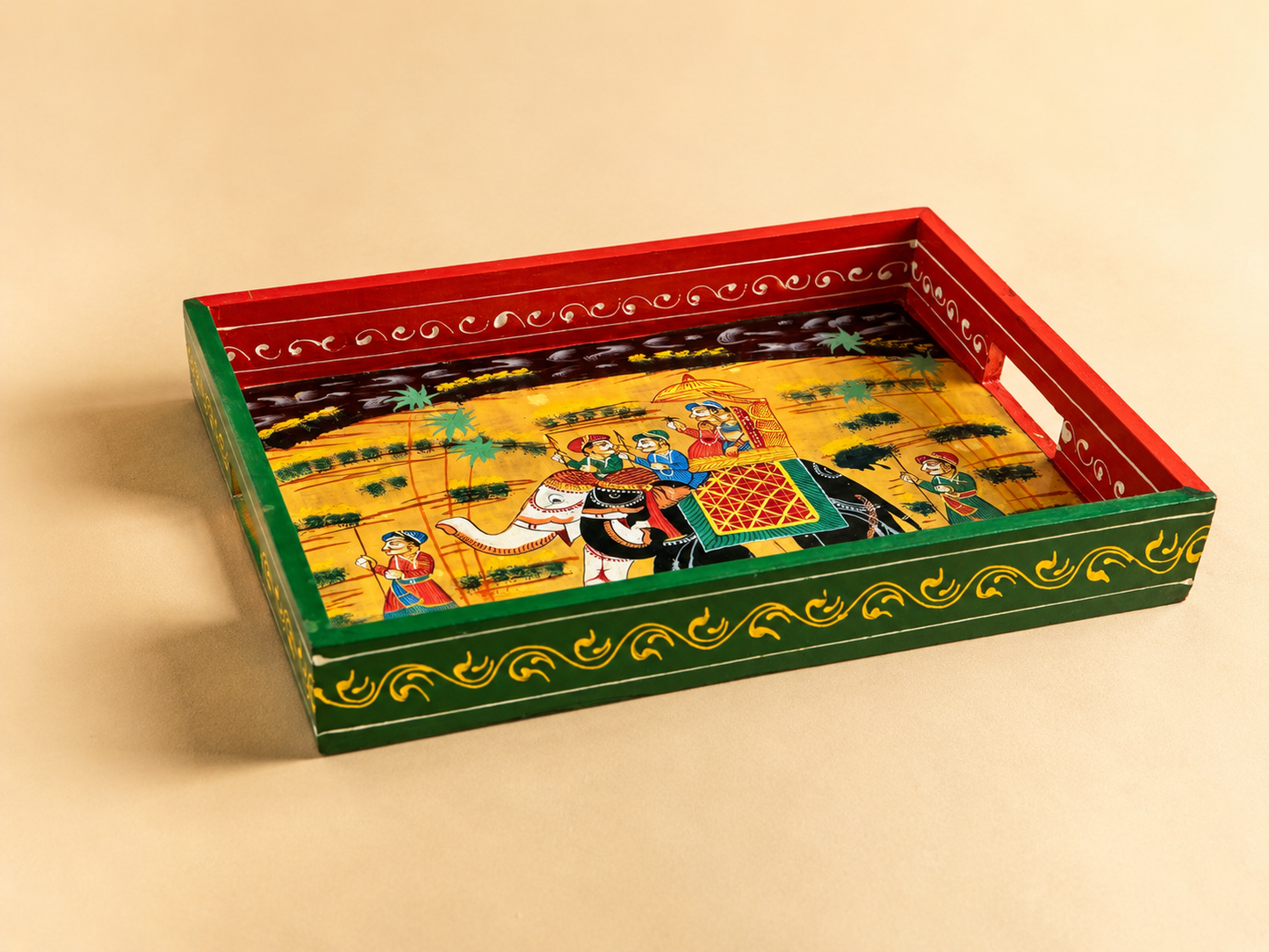 Hand-Painted Wooden Tray Set of 3 – Indian Elephant Art Decorative Serving Trays