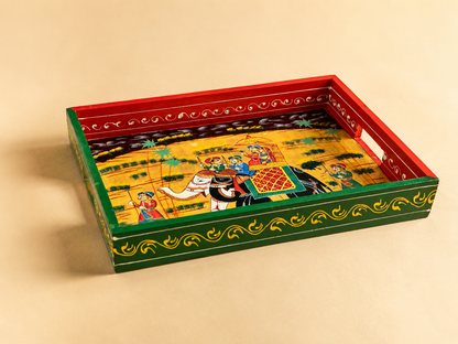 Hand-Painted Wooden Tray Set of 3 – Indian Elephant Art Decorative Serving Trays