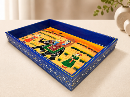 Hand-Painted Wooden Tray Set of 2 – Indian Camel & Elephant Art Serving Trays