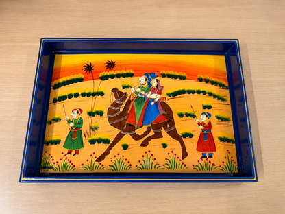 Hand-Painted Wooden Tray Set of 2 – Indian Camel & Elephant Art Serving Trays