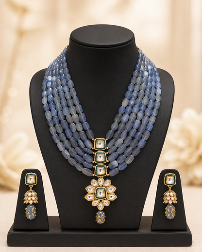 Handmade Patwa Stone Bead Jewelry Set – Rajasthani Necklace & Earrings