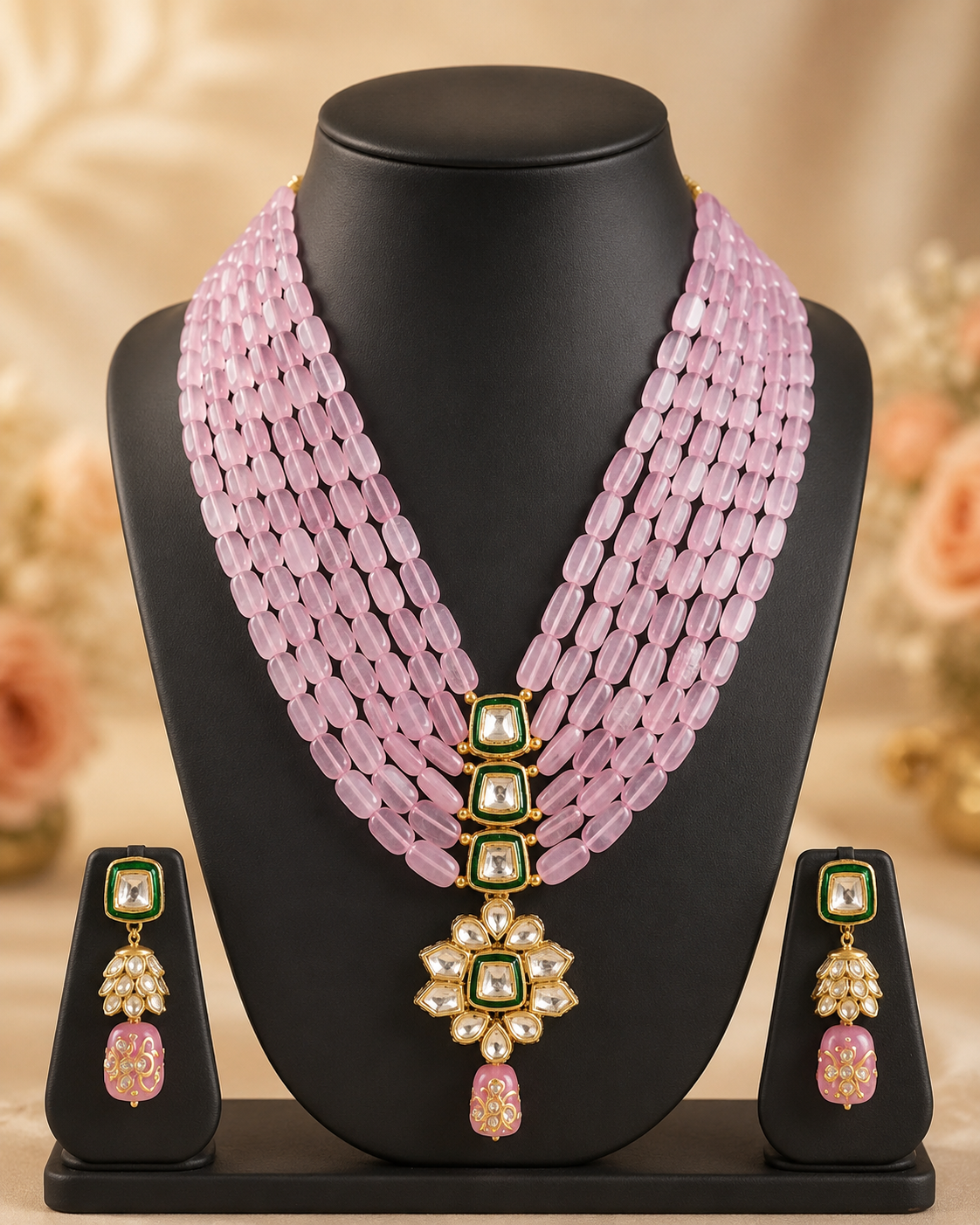 Handmade Patwa Stone Bead Jewelry Set – Rajasthani Necklace & Earrings