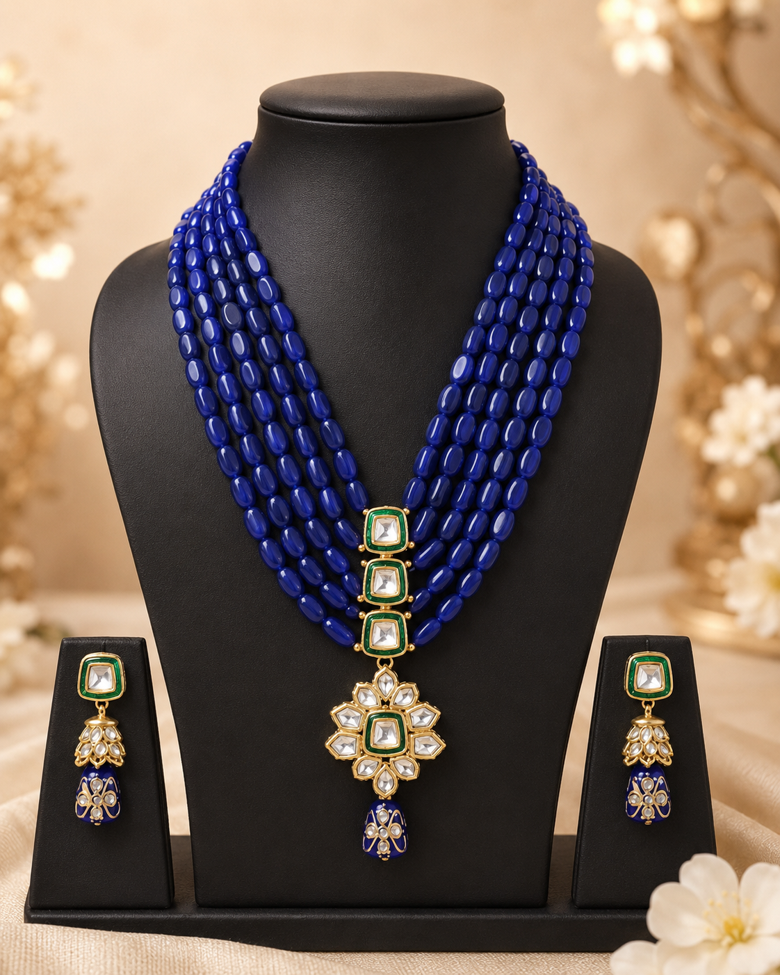 Handmade Patwa Stone Bead Jewelry Set – Rajasthani Necklace & Earrings