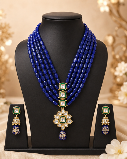 Handmade Patwa Stone Bead Jewelry Set – Rajasthani Necklace & Earrings
