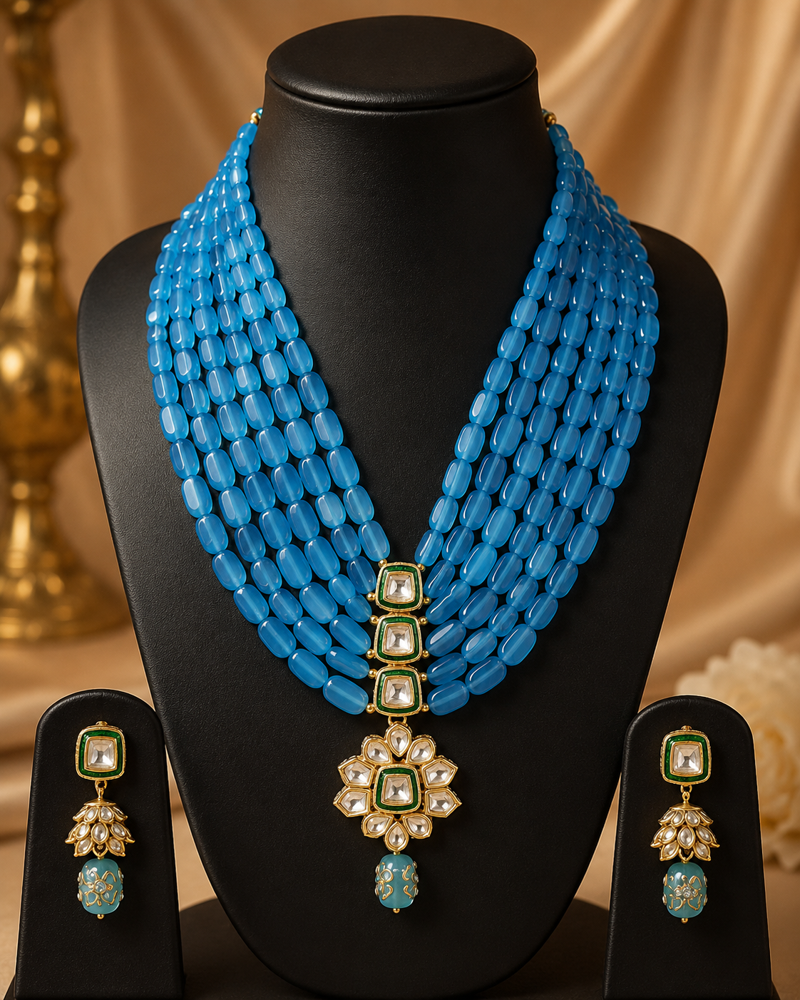 Handmade Patwa Stone Bead Jewelry Set – Rajasthani Necklace & Earrings