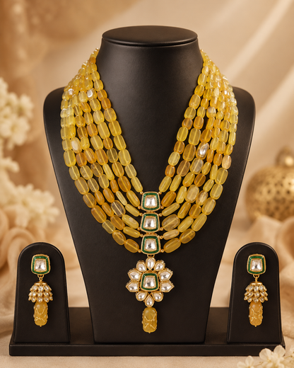 Handmade Patwa Stone Bead Jewelry Set – Rajasthani Necklace & Earrings