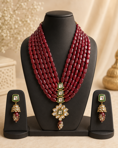 Handmade Patwa Stone Bead Jewelry Set – Rajasthani Necklace & Earrings